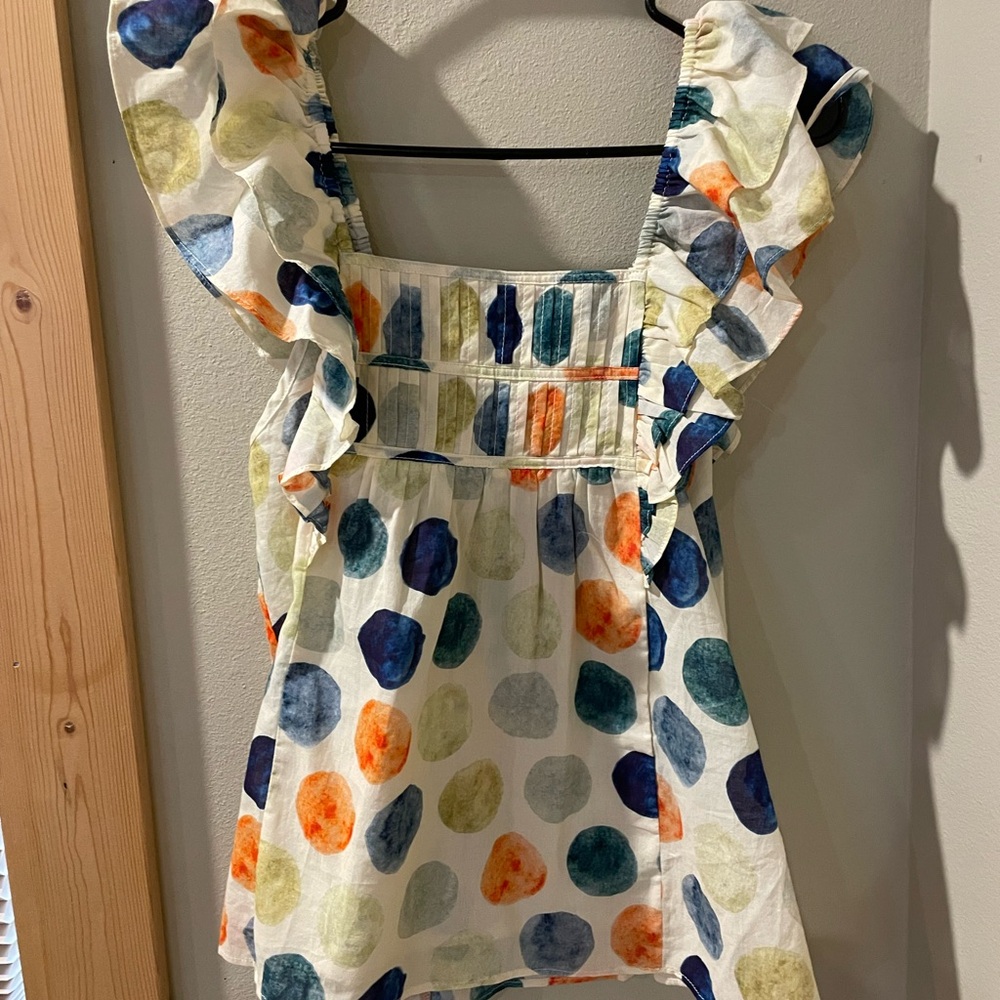 Colorful Polka Dot Ruffle Top